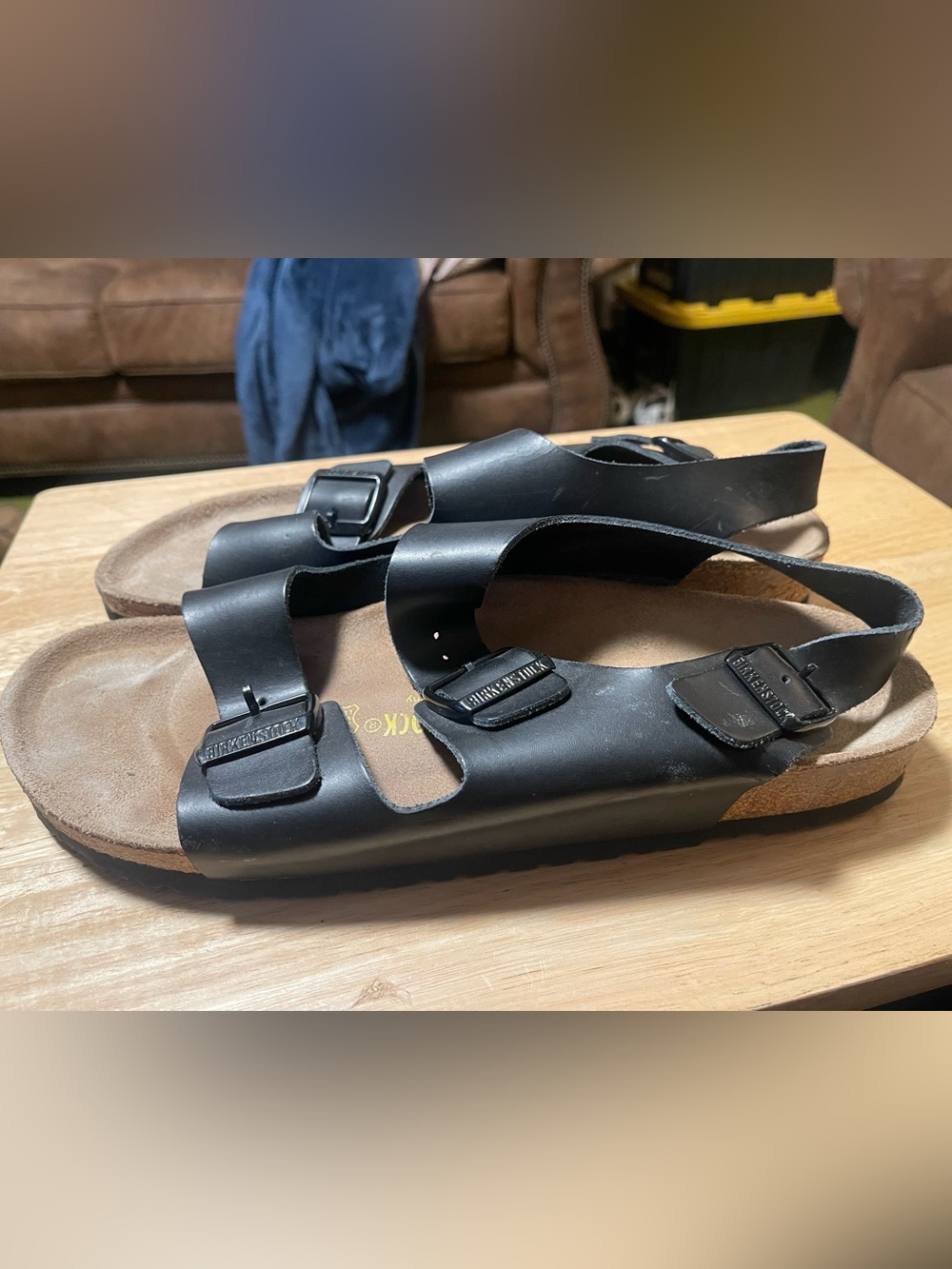 Birkenstock Milano Men's Black Leather Strappy Sandals Adjustable Buckle US 12